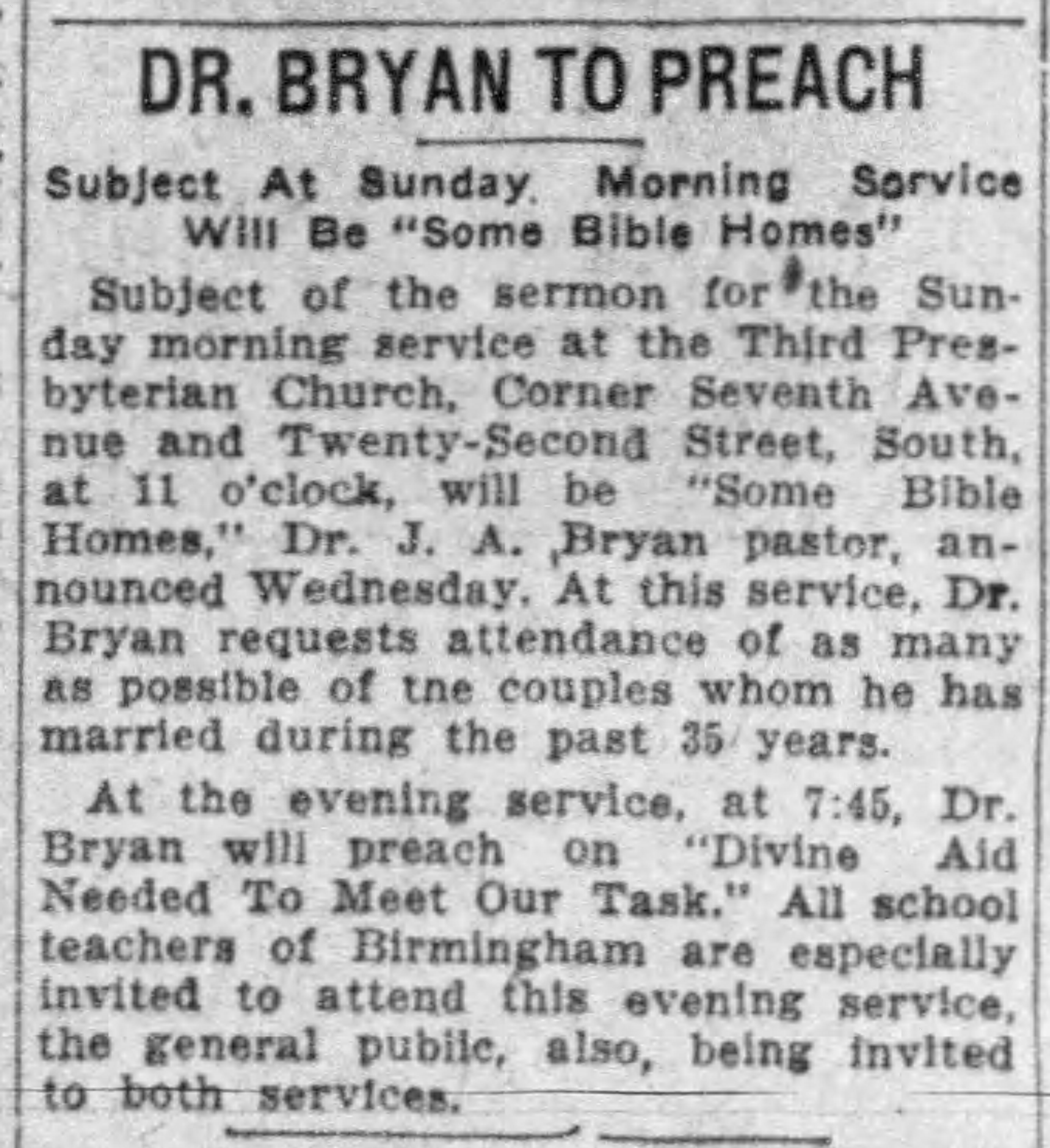 Dr. Bryan To Preach